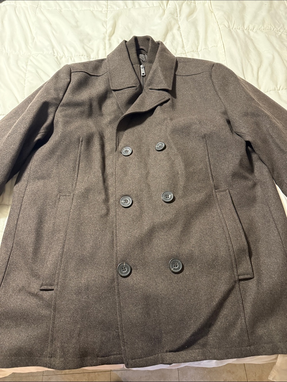 Kenneth Cole New York Double-Breasted Brown Pea Coat